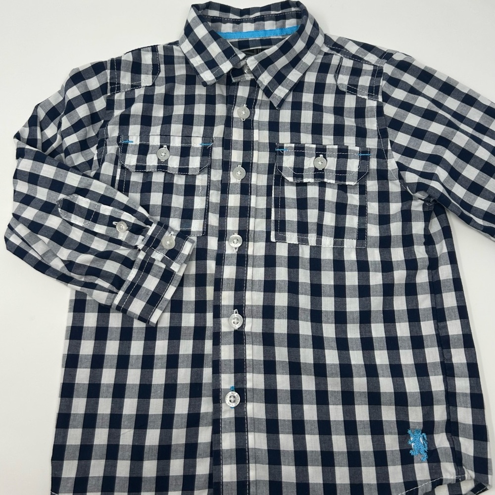 English Laundry Boy’s Toddler Navy Blue White Check Long Sleeve Shirt Size‎ 3T